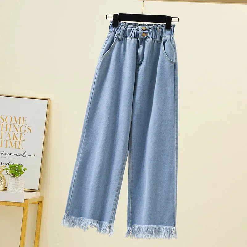 Spring Summer Jeans Female Oversize High-waist Jeans Women Wide-leg Pants Loose Denim Casual Pants All-match Ankle-Length Pants