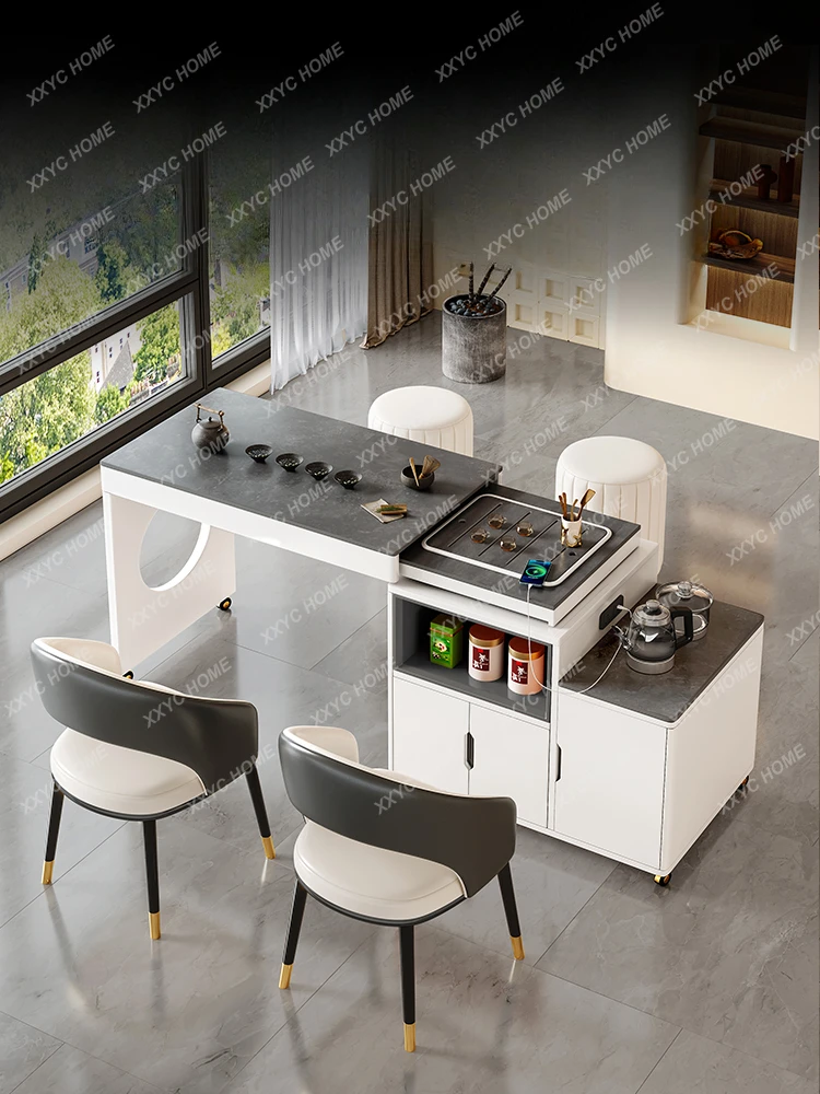 

Movable Telescopic Rotating Tea Table Stone Plate Table-Chair Set