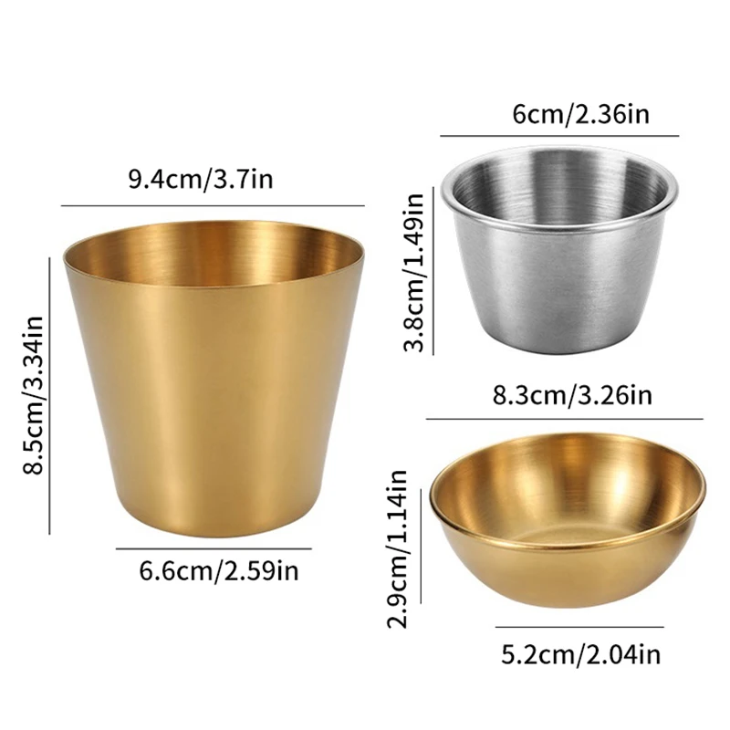 Stainless Steel Kitchen Dipping Sauce Bowl Ketchup Fries Cup Seasoning Dish Hot Pot Condiment Tray Tablewar