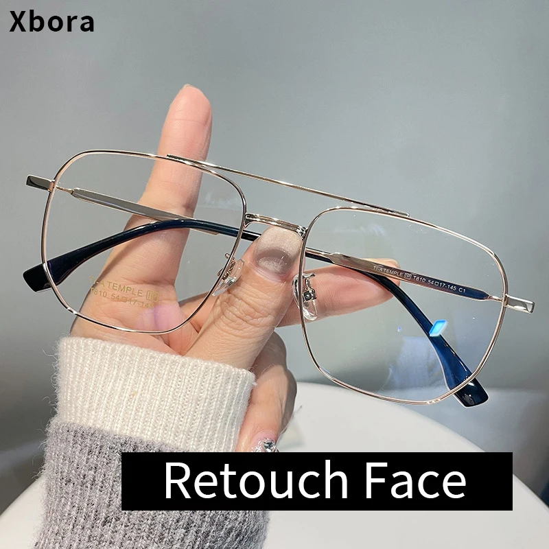 

Xbora Men's Casual Titanium Alloy Optical Eyeglasses Frame Double Bridge Retro Fashion Women's Prescription Glasses T810