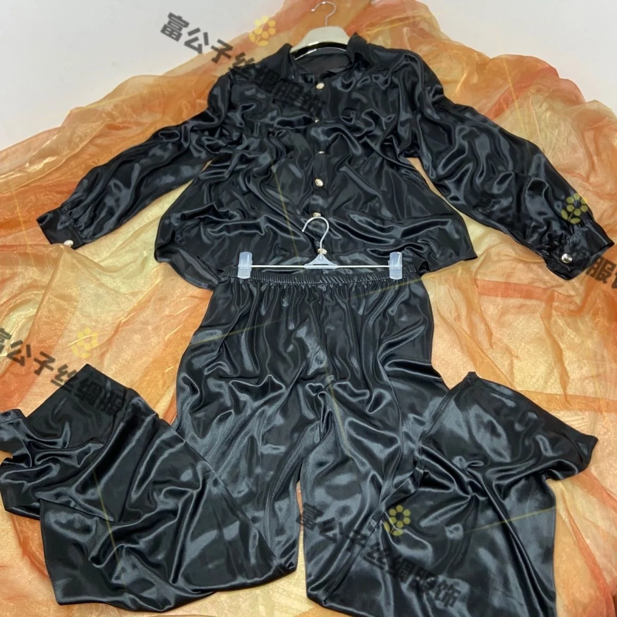 Spring Autumn Glossy Men's 2 Pieces Sets Sports Fitness Tops Pants Plus Size Sleeping Pajamas