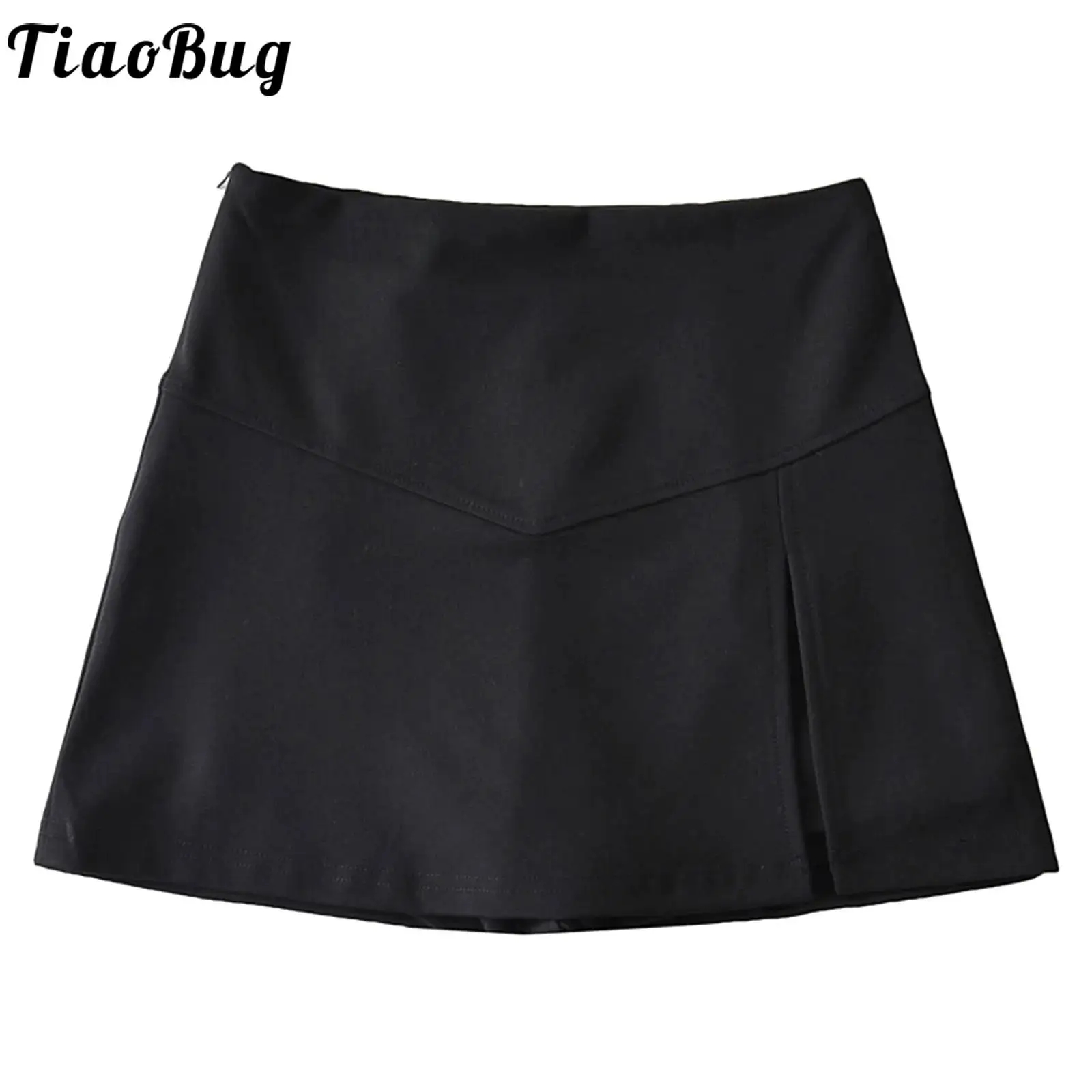 

TiaoBug Womens Tennis Dress Casual A-line Skirt High Waist Hip Wrap Side Split Mini Skirt with Safety Shorts Solid Color Skirt