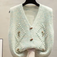 Handmade Knitted V-Ne Open Cardigan Sle Women's Vest Loose Outerwear Sweater oulder Pad for Autumn Winter New Arrival
