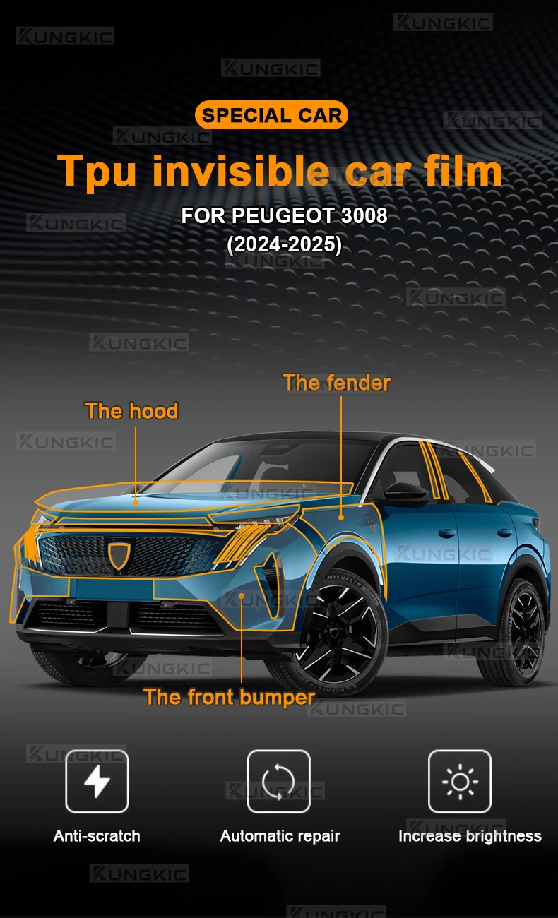 Für PEUGEOT 3008 2024 2025 Auto-Scheinwerfer Rückspiegel B- und C-Säulen Schutzfolie Kratzfeste Transparente Rauchfolie TPU PPF – Detail 1