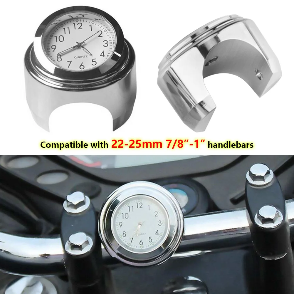 Universal 7/8" Waterproof Chrome Motorcycle Bike Handlebar Mount Quartz Clock Watch Aluminum Luminous Clock Moto Accessories motorcycle handlebar clock