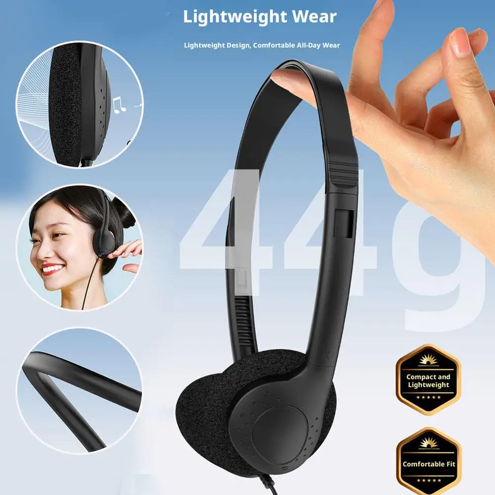 경량 유선 헤드셋 3.5mm Type-C 이어폰(전화용) PC 노트북 컴퓨터 음악 게임용 헤드밴드 헤드폰(성인용 어린이용)