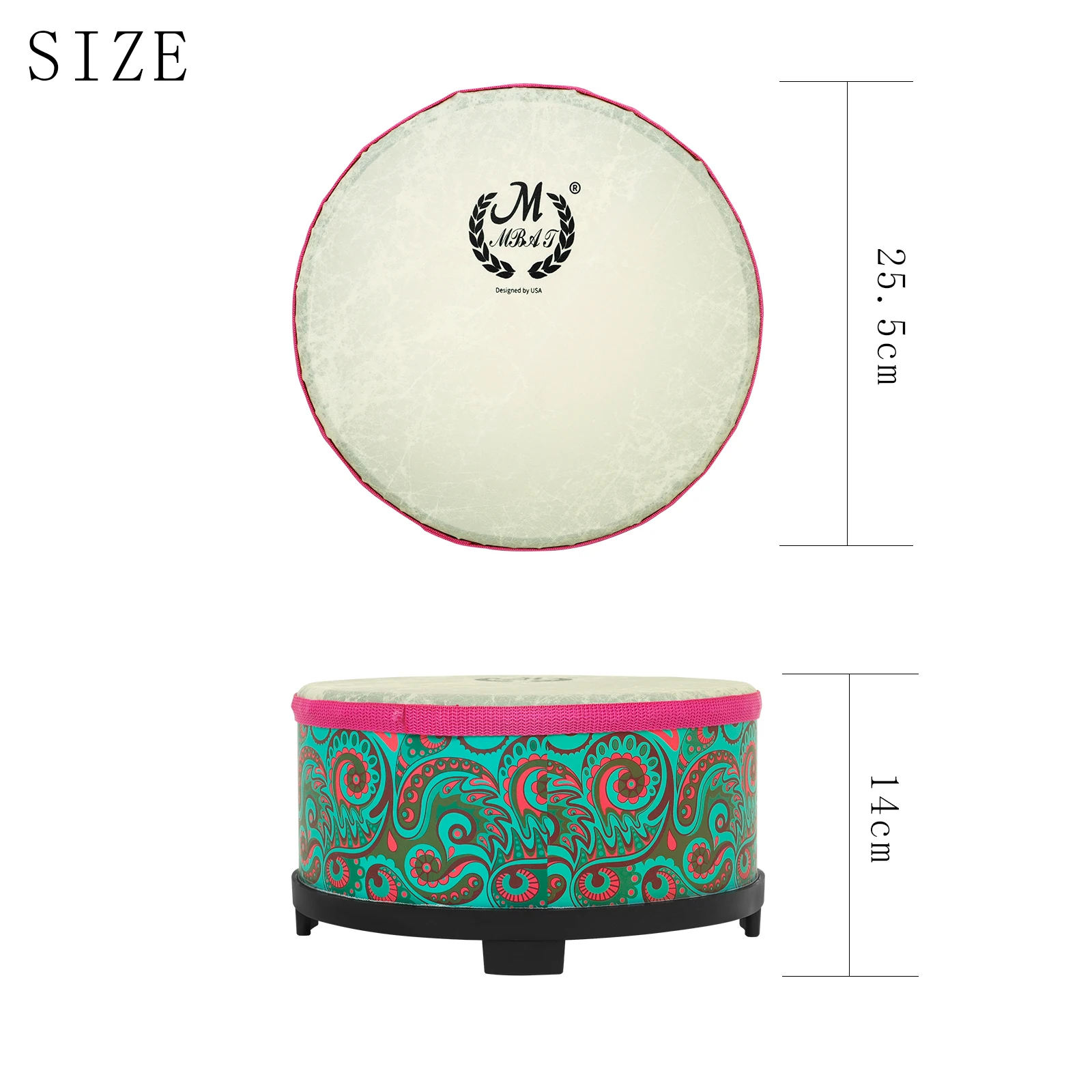 M MBAT Orff Floor Drum 10 inch Double Sided Sheepskin Tambourine With Drumsticks Children Music Initiation Percussion Instrumets