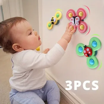 Childrens Interactive Bug Flower Suction Cup Top Toy Cartoon Suction Cup Spinning Baby Toy Educational Fun Play