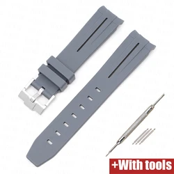 Curved Interface Rubber Strap - Waterproof Sports Watch Band - 20mm (Grey black)
