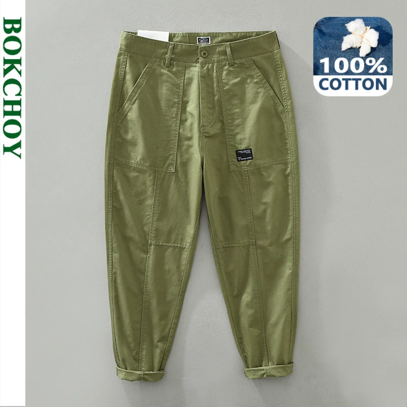 2022 Spring Summer New Men Cargo Pants 100% Cotton Streetwear Vintage Loose Casual Trouser GC-3503 slim cargo pants