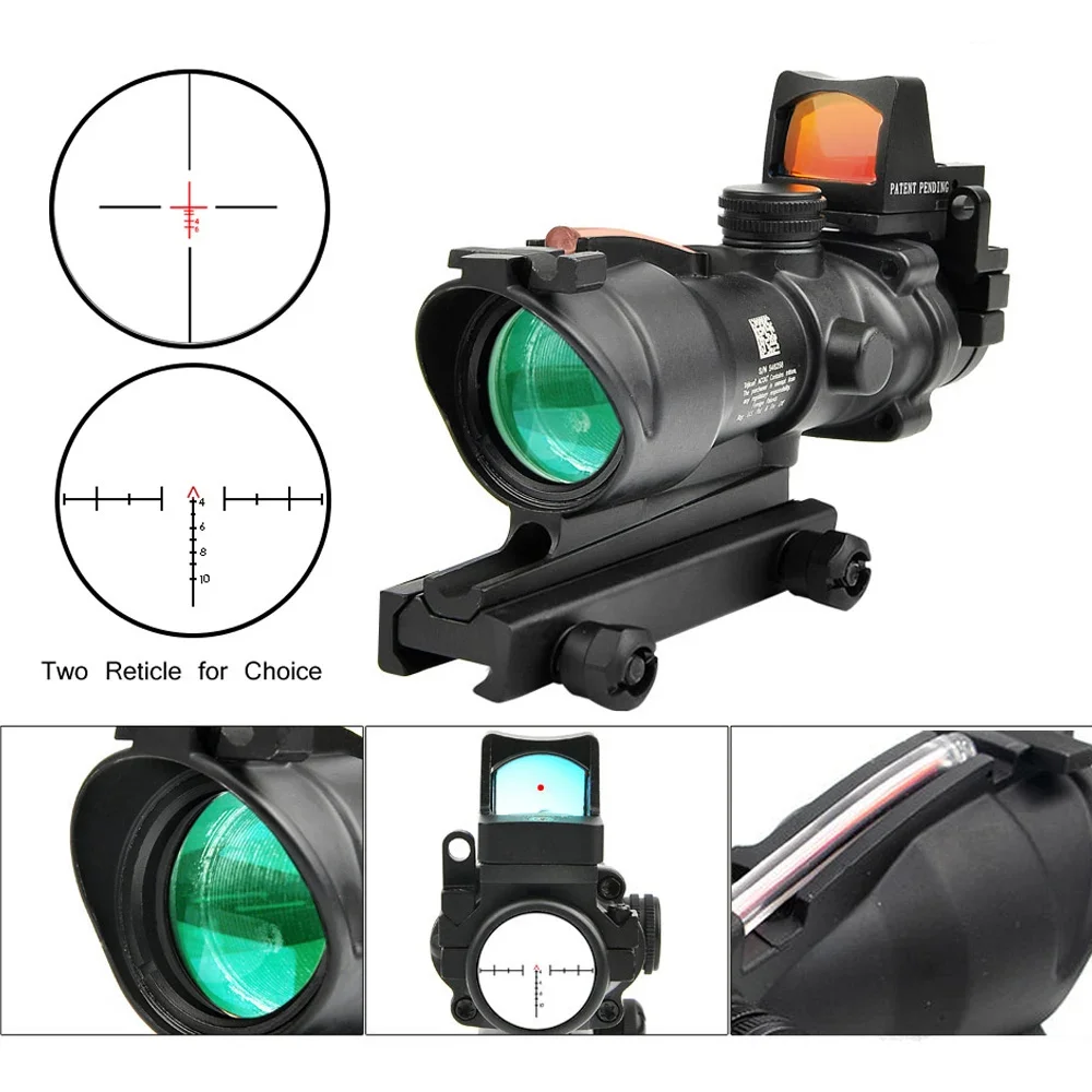 

4X32 ACOG RMR Red Green Dot Sight Chevron Reticle Real Fiber Illuminated Optical Scope Sight With 20mm Base Mount Hunting