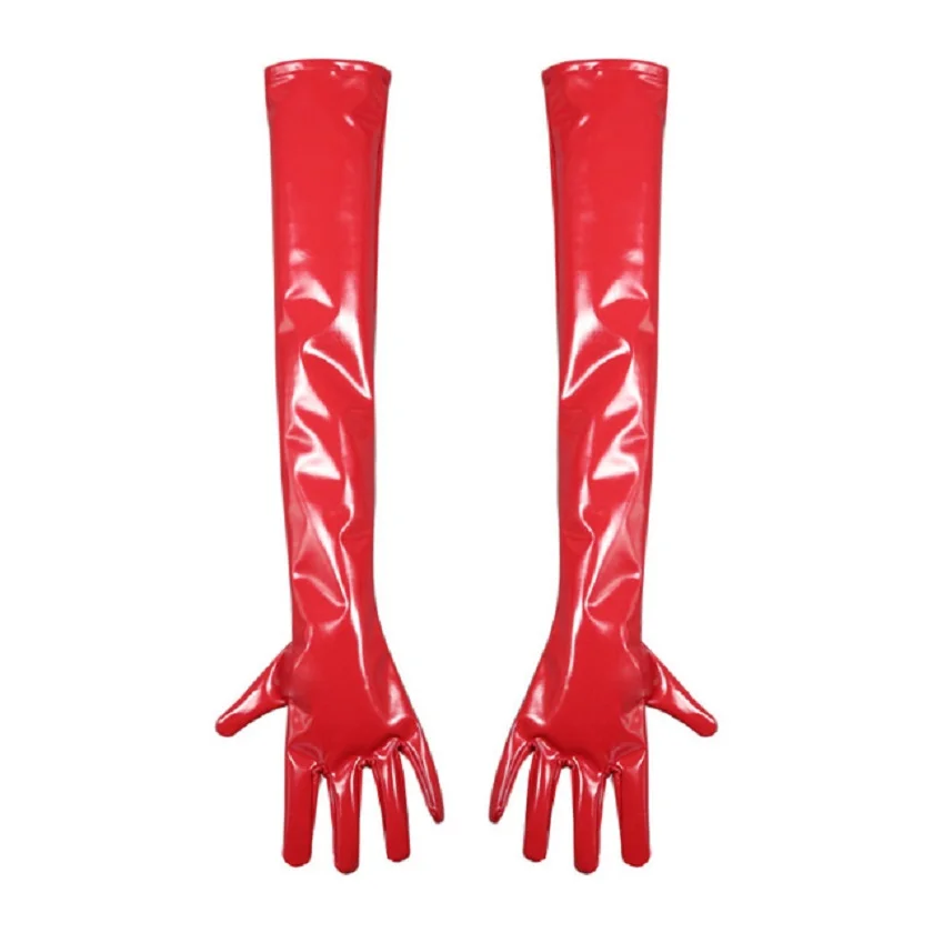 

Plus Size Woman PVC Faux Leather Shiny Long Glove Hip-pop Jazz Cosplay Gauntlet Maid Stage Perform Club Ladie PU Wetlook Gloves