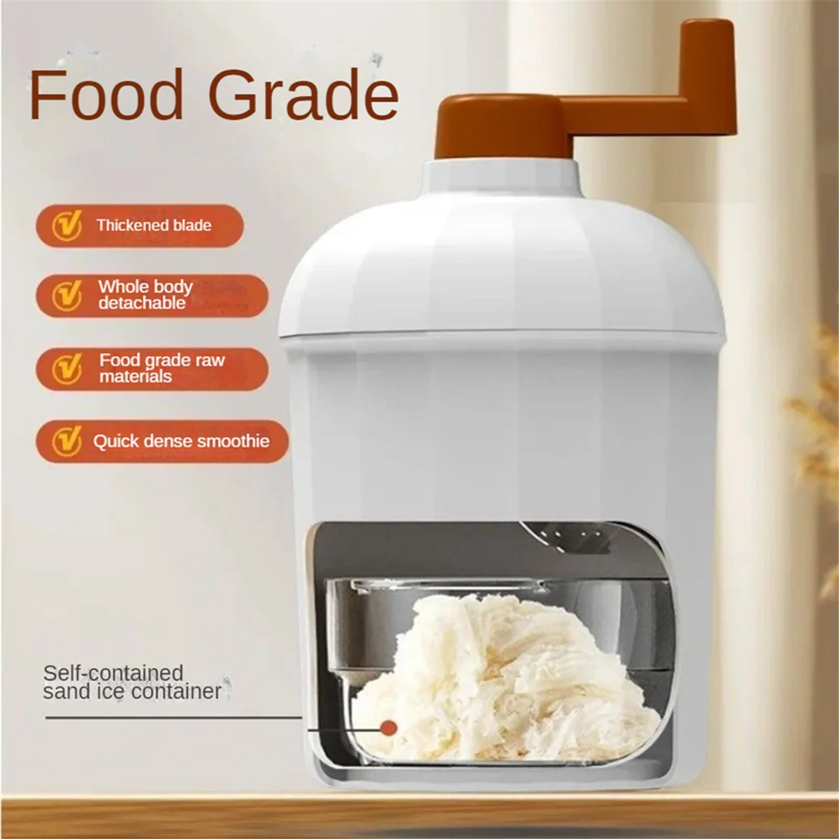 Ice Crusher Manual Rotary Ice Crusher Small Manual Shaving Machine for Household Kitchen Handheld Snow
