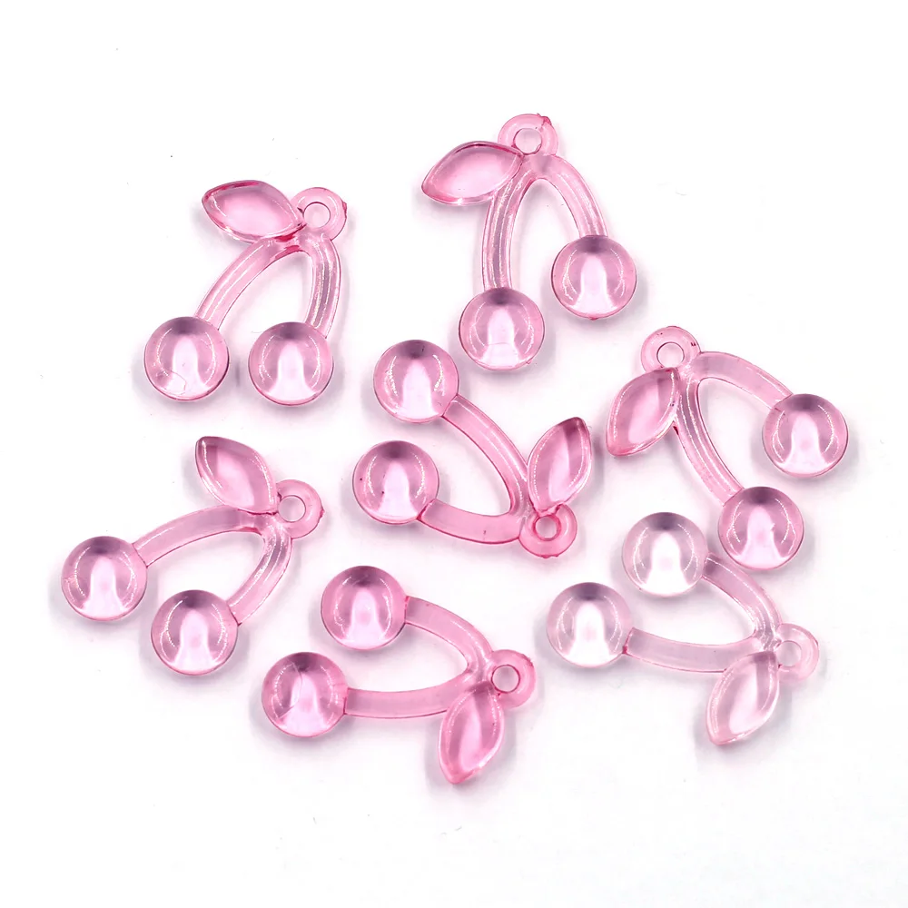 

Pendants Cherry Fruit Plant Acrylic Pink Transparent Cute For Bracelets Earrings Jewelry DIY Making Findings Charms 19x25mm