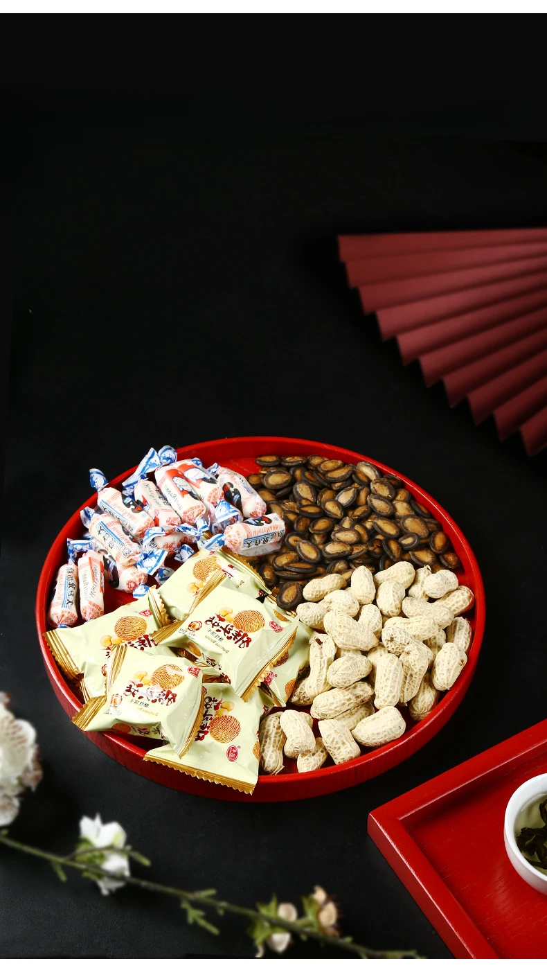 Description Picture 3 of item1pc Wooden Red Tray Wedding Supplies Living Room Dried Fruits, Snacks, Candy Plates Red Tea Tray Home Storage Decoration