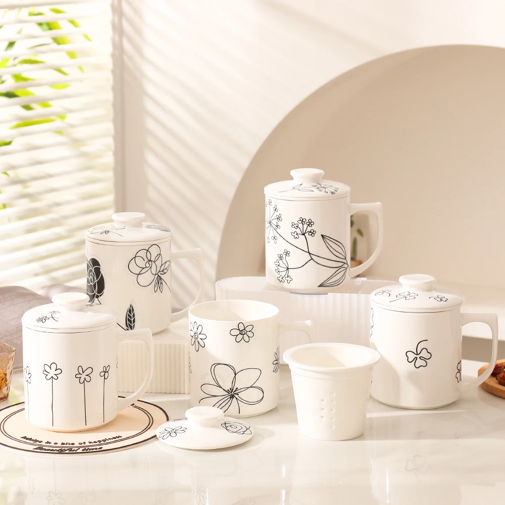 Chinese Style Ceramic Mugs, Home Personal Office Creative Teacup With Cover, Filtered Tea Water Separation, Tea Cups, 500ml, 1Pc
