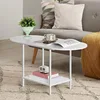 Small Oval Coffee Tables Modern Low Coffee Table for Small Space Mid Century Center Side Table with Open Shelving for Storage 1
