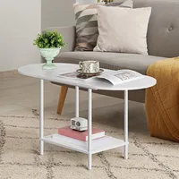 Small Oval Coffee Tables Modern Low Coffee Table for Small Space Mid Century Center Side Table with Open Shelving for Storage 1