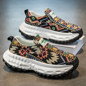 Man Plus Size  for Men 2025 Wedges Platform Sneakers Fashion Weave Hollow Ladies Loafers Slip-on Casual Shoes