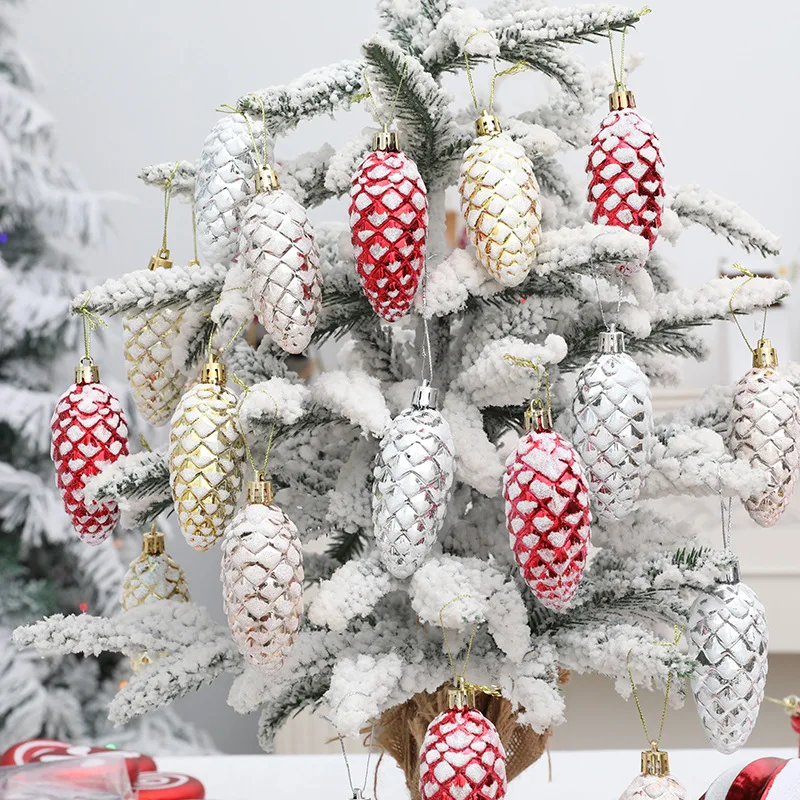 5Pcs Christmas Painted Pine Cone Balls Hanging Pendants Merry Christmas Tree  Colorful Glitter Pine Cone Home Xmas Ornament