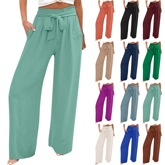 Buy Heymoments Women's Wide Leg Lounge Pants with Pockets Lightweight High  Waisted Adjustable Tie Knot Loose Trousers Online at desertcartINDIA