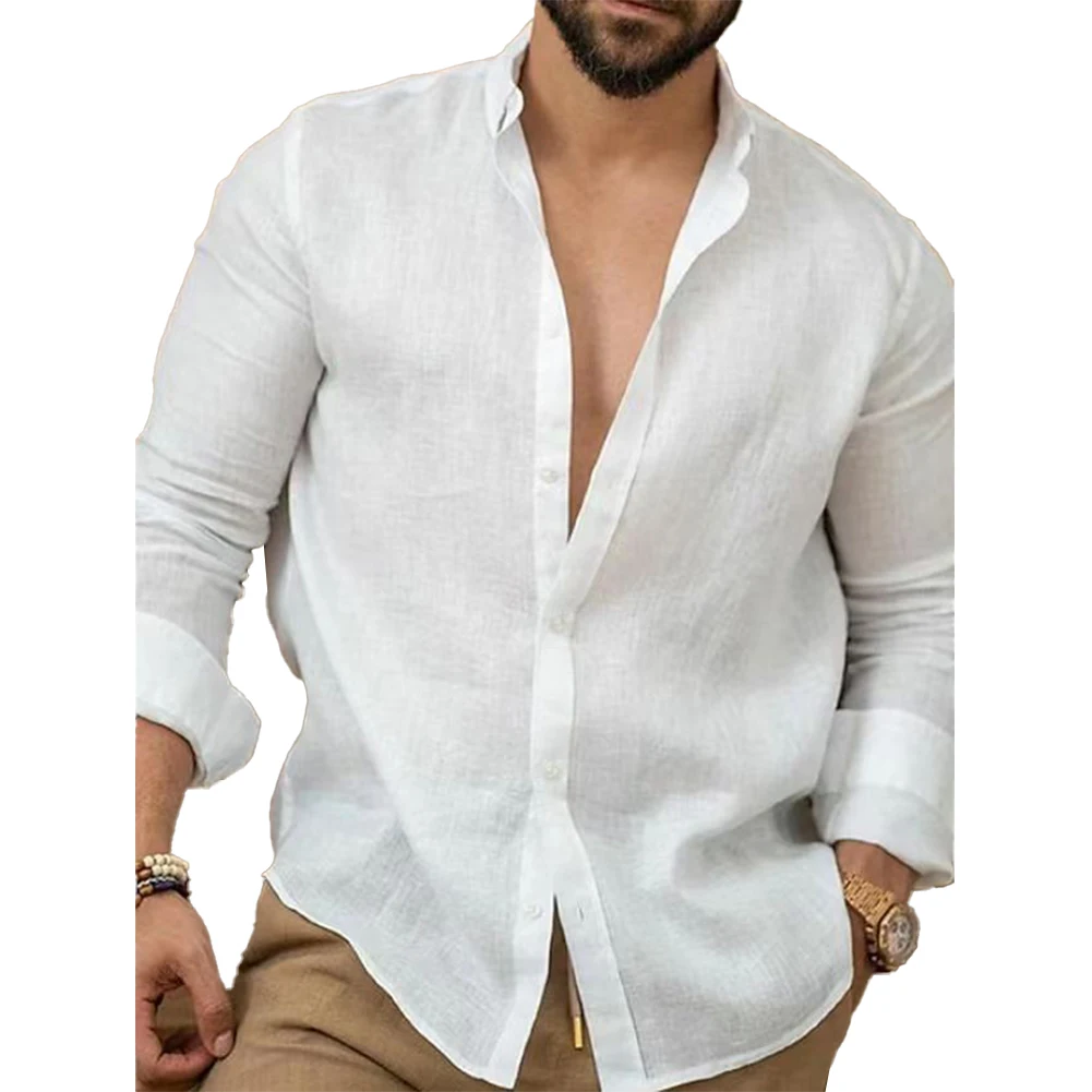 Premium Quality Men\'s Casual Solid Long Sleeve Shirt Collar Tops Blouse Beach Button Down T Shirts Stylish and Durable