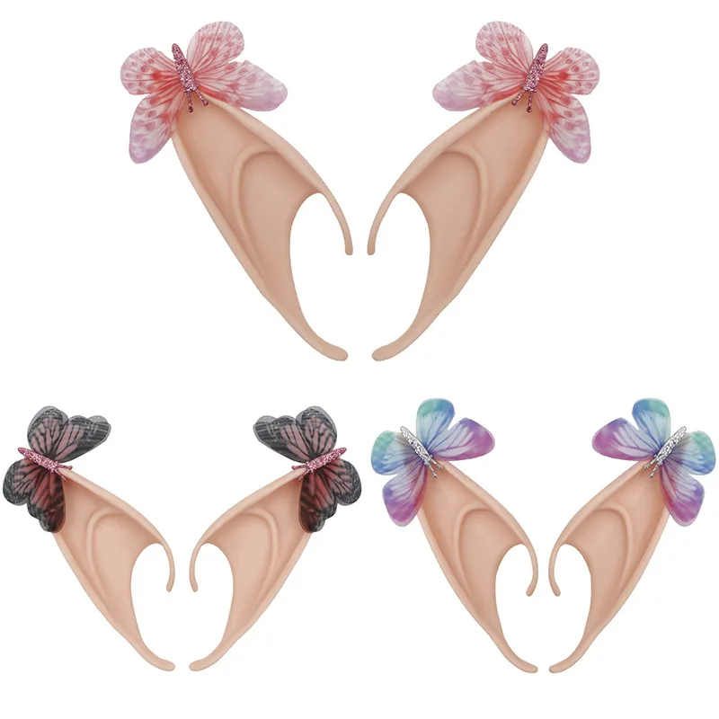 

Elf Ears Butterfly Women Simulation Silicone Fake Ears Cosplay Fairy Halloween Costume Props Christmas Makeup Party Accessories