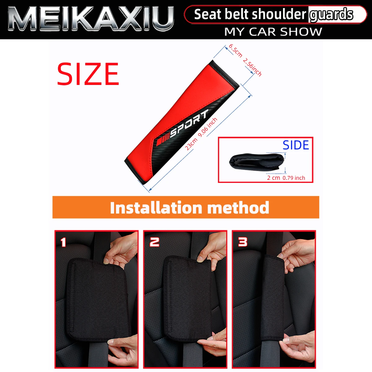 Carbon Fiber PU Leather Car Shoulder Guard Kit with Red Lettering - Sport Safety Belt Accessory
