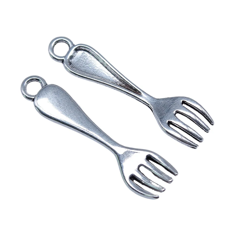 

Fashion Alloy Vintage Tableware Fork Utensil Pendant Charms 8*30mm 40pcs AAC450