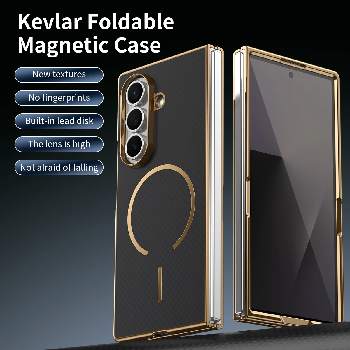 Enhanced Plating Kavlar Magnetic Phone Case with Wireless Charging and Tempered Glass