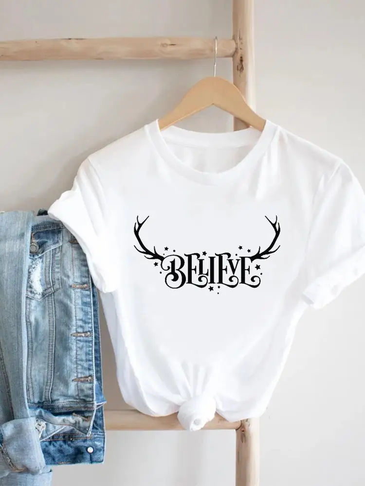 

Sweet Deer Trend 90s Graphic T Shirt Fashion Print Women Merry Christmas Clothing New Year Top Holiday T-shirt Short Sleeve Tee