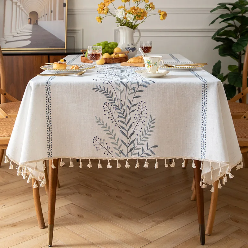 Rustic Coffee Leaves Pattern Waterproof Tablecloth - Cotton Linen Rectangle for Kitchen and Living Room Decor