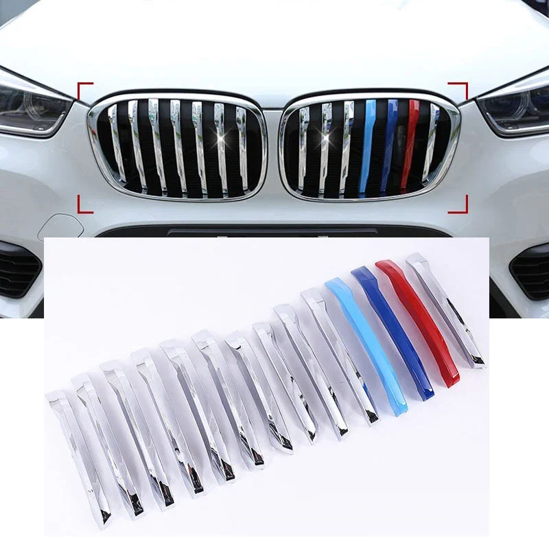 

For BMW X1 F48 2016-2019 20i 25i 25le Car-styling ABS Chrome Front Grill Decoration Strips Cover Trim Accessories Set of 14pcs