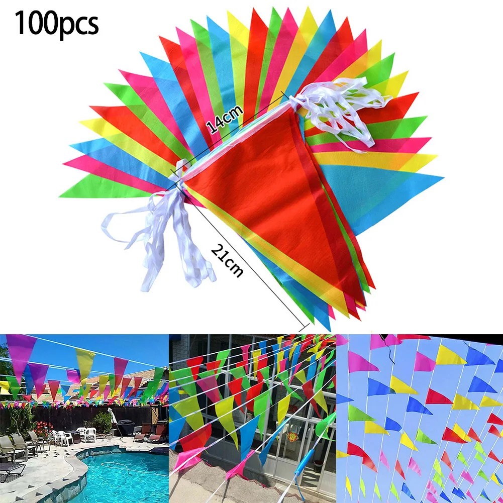 50M 100 Bandiere Bandiere Triangolari Multicolori Bunting Banner Pennant Festival Decorazione Esterna Ghirlanda Festival Party Decor Flags