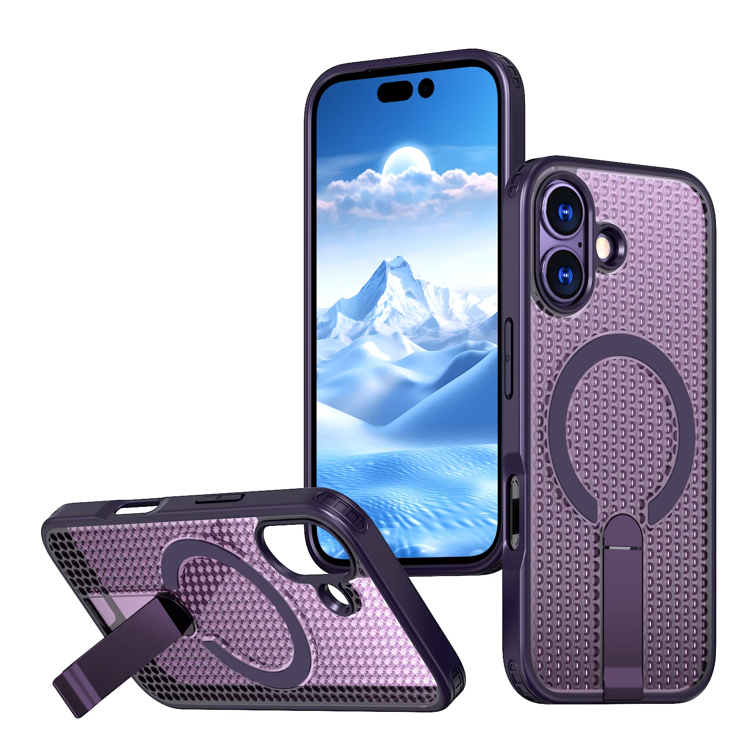 Breathable Mesh Magnetic Heat Dissipation Phone Case with Foldable Bracket