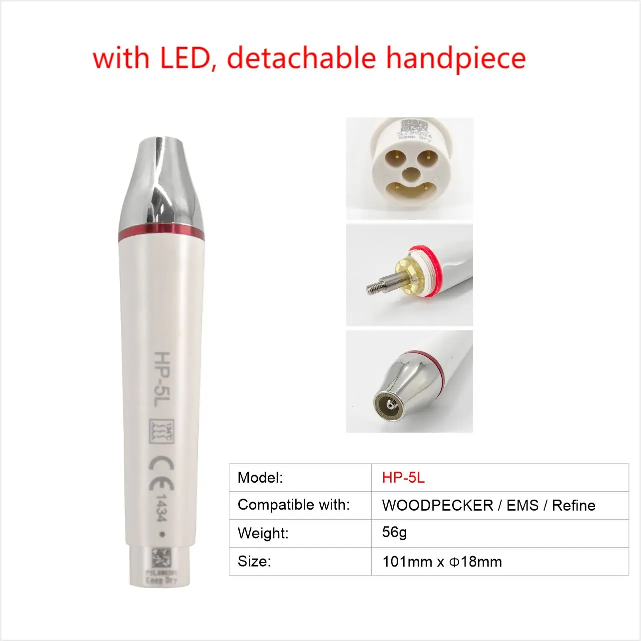 Dental Ultrasonic Piezo Scaler Handpiece Dental Handle with LED Fit for EMS WOODPECKER VRN SATELEC DTE Refine HP-3H HP-5L HS-7L 5