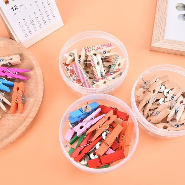 20pcs/Box Durable Wooden Clip Office School Stationery Push Pins Decorative Binder Thumb Tacks For Cork Blackboard 3