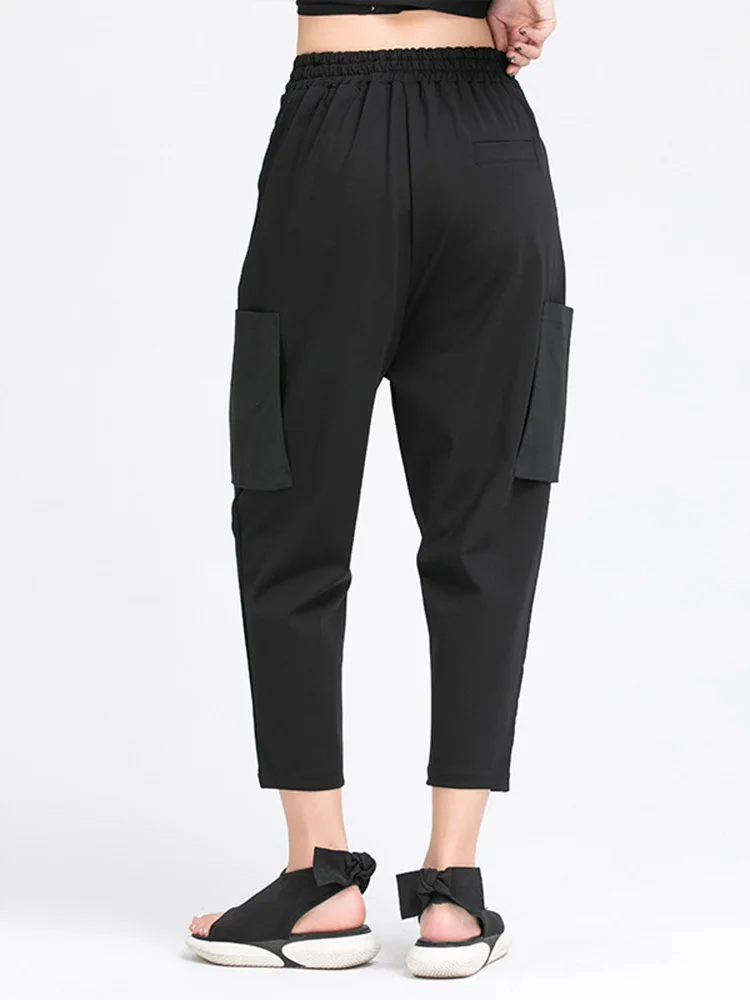 [EAM] High Elastic Waist Black Irregular Split Harem Trousers New Loose Fit Pants Women Fashion Tide Spring Summer 2026 1Y487