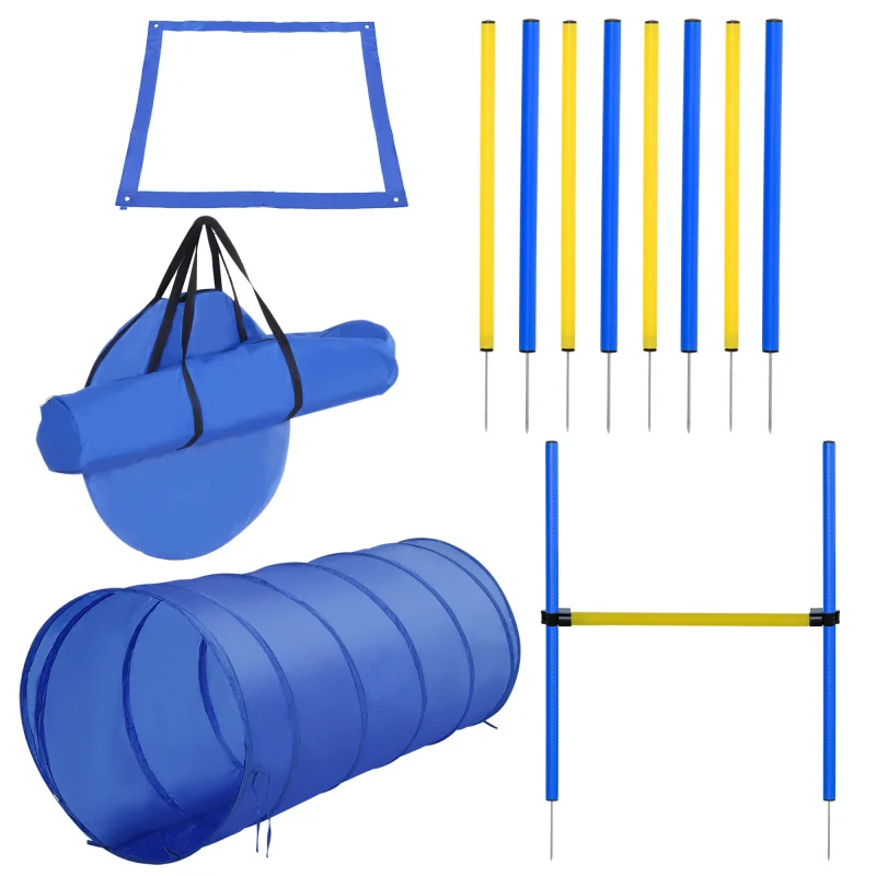 4PC Obstacle Dog Agility Training Course with Jump Hurdle, Tunnel, Pause Box, Weave Poles and Carrying Bag,Competitive Equipment