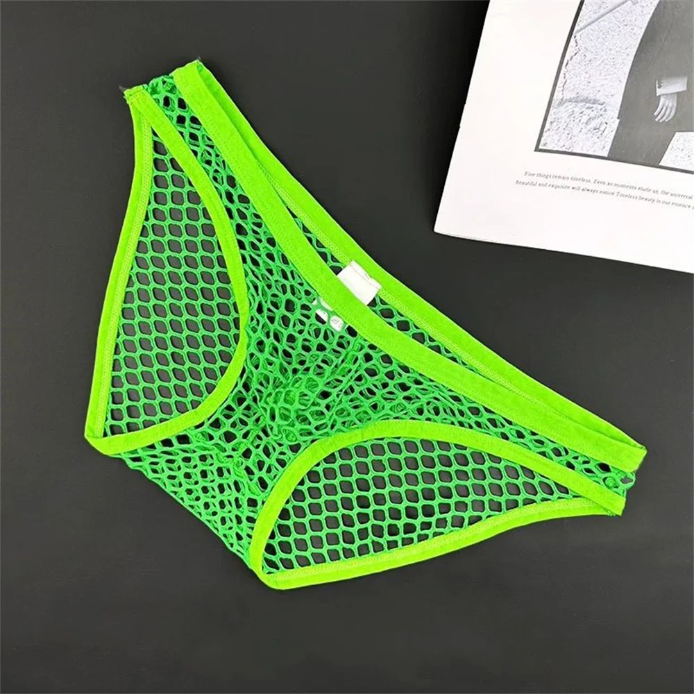 Fishnet Underwear for Big Men Low Waist Sexy U Convex Large Mesh Hollow Transparent U Convex Male Briefs, men underwear