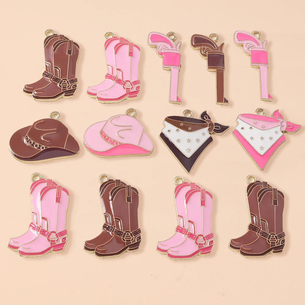 Leslie 10 Stück hübsche Cowboy-Bandana-Stiefel und Hutpistolen-Charms für die Schmuckherstellung, Halskette, Ohrringe, DIY, Cowgirl-Hut-Charm-Anhänger