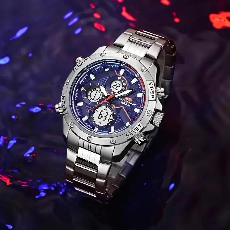 Double Time Luminous Light Watch Running Stopwatch Time Dual Display Alloy Shell Week Alarm Clock Sports