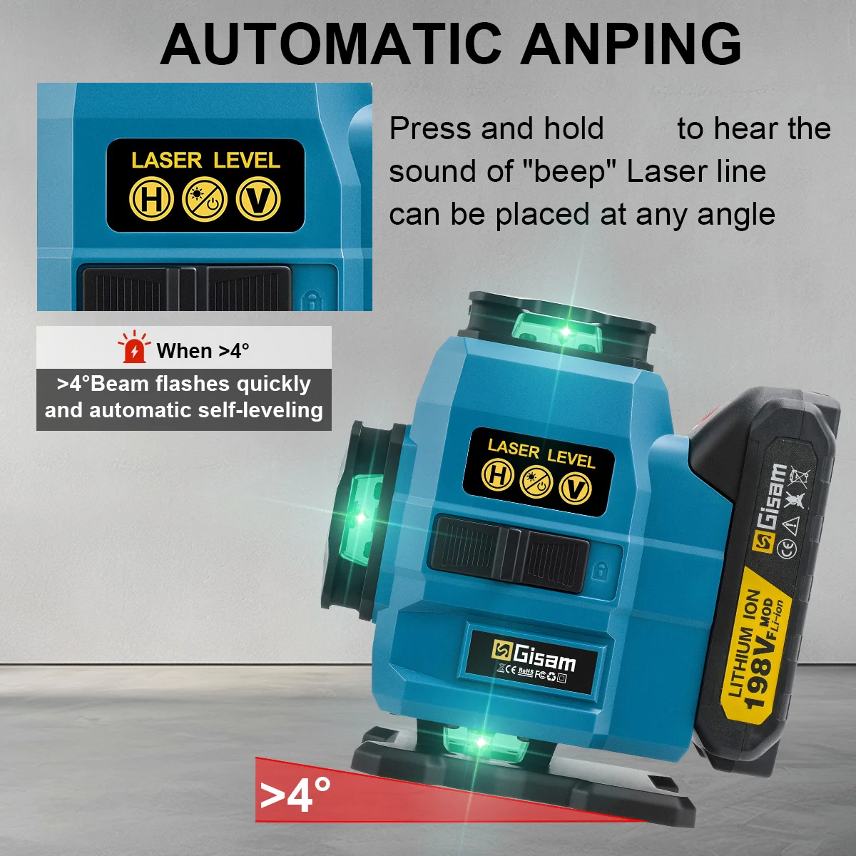 16 Lines 4D Laser Laser Level Self-leveling Powerful Green Beam 360 Horizontal a