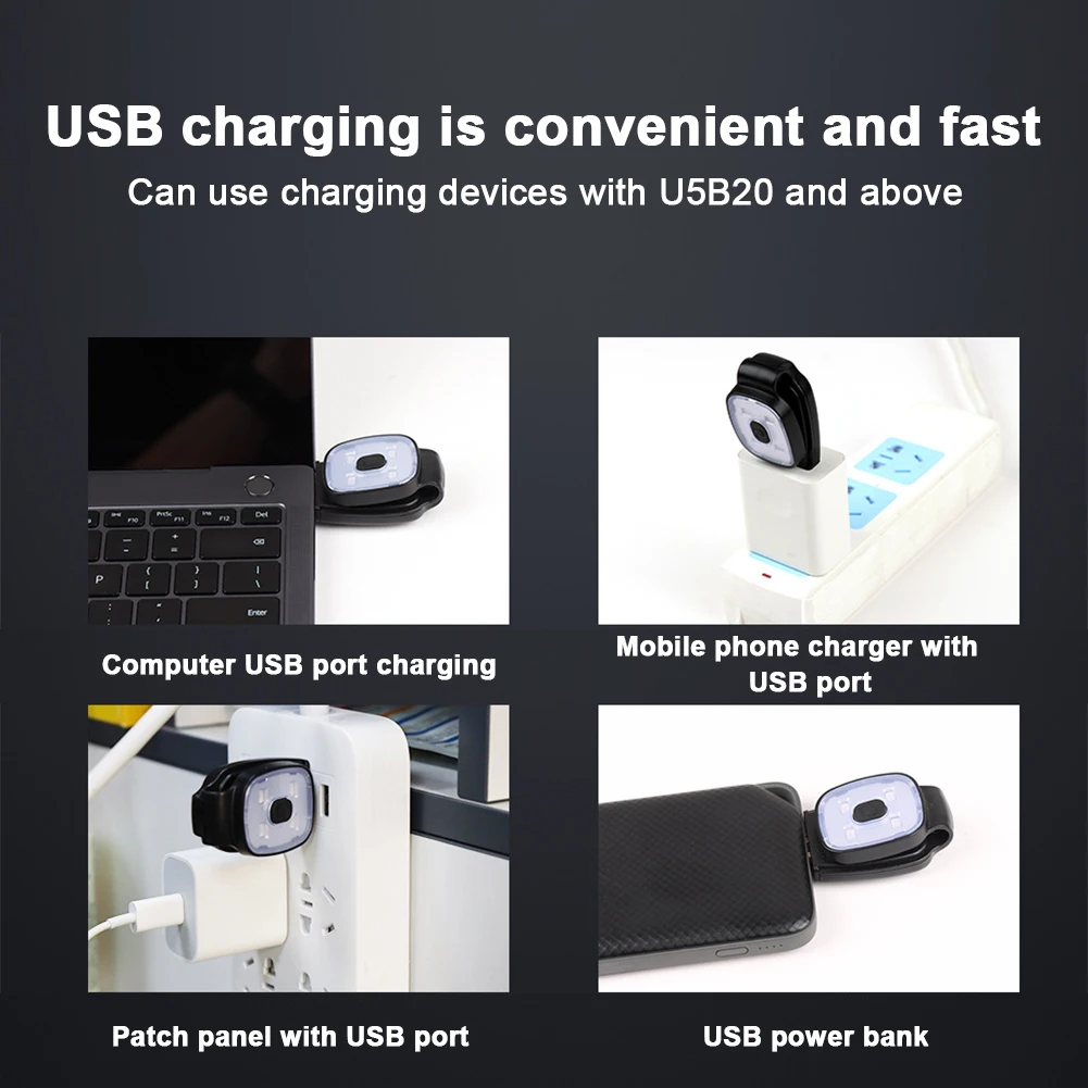 LED Clip Flashlight 3 Lighting Mode USB Rechargeable Clip-On Lamp IPX4 Waterproof Safety Warning Light for Night Running Fishing