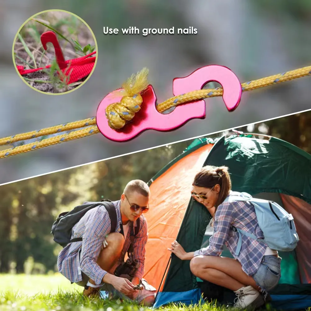 Camping Tent Accessories 10pcs Adjustable Cord Rope Buckle S Type Tensioners Fastener Kit Outdoor Tents Securing