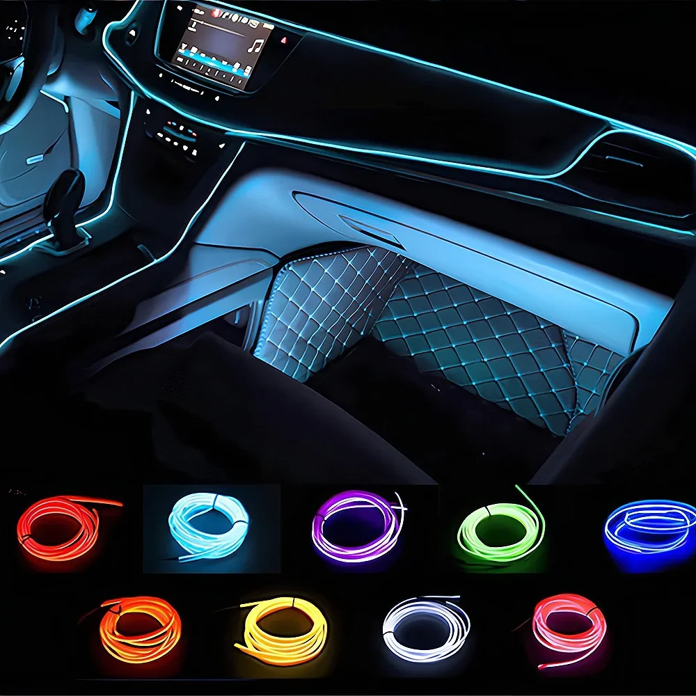 Car Interior Fittings Door Strip Led Atmosphere USB Line Lamp Decorative Light Ambient Dashboard Reading Rope Flexible 12V Blue led car lights led lights led atmosphere lamp led car decorative lights led car decoration lamp car ambient lights led atmosphere lighting led interior lights car interior lamp
