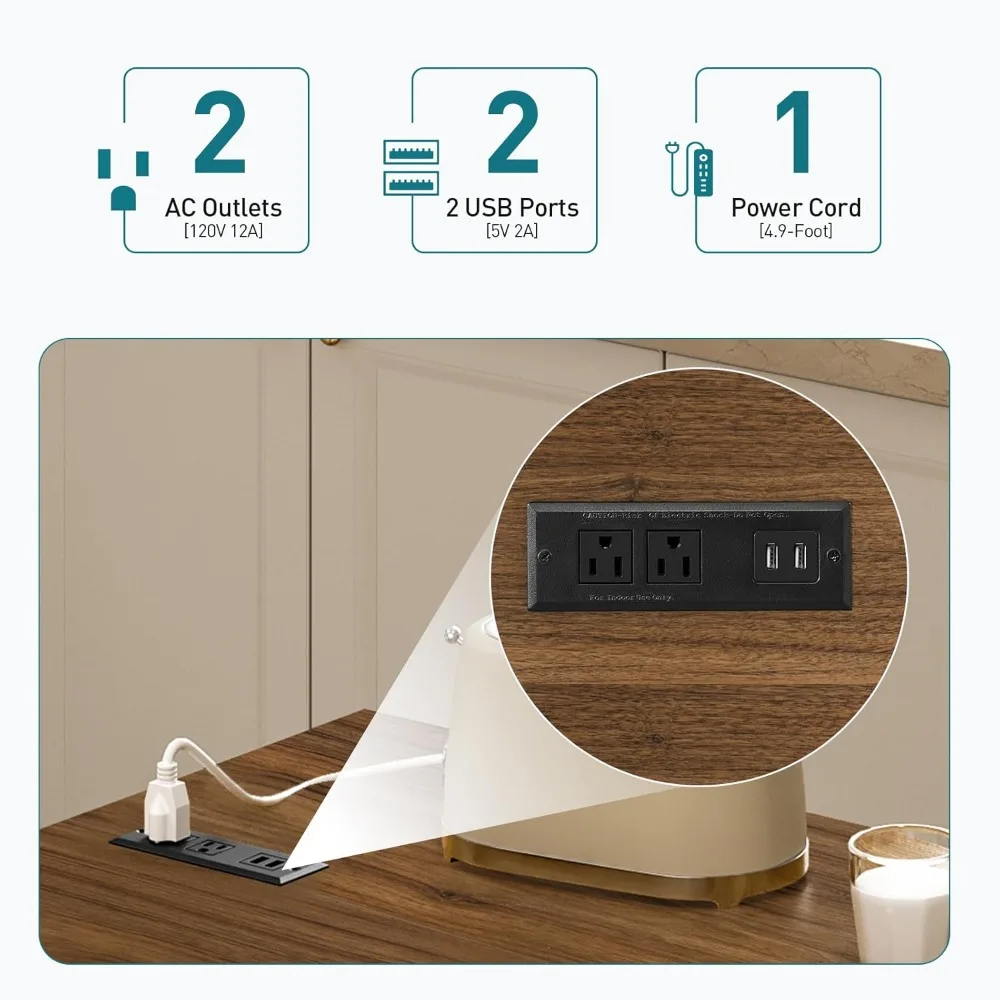 Kitchen Island with Storage, Kitchen Cart with Charging Station, Rolling Kitchen Island Table with Drop-Leaf, 3 Drawers, Barn Do 5