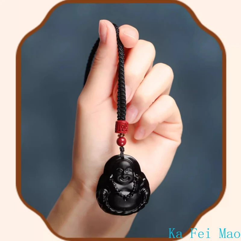 Pendentif Bouddha Guanyin En Obsidienne Noire – Collier Spirituel élégant Avec Chaîne