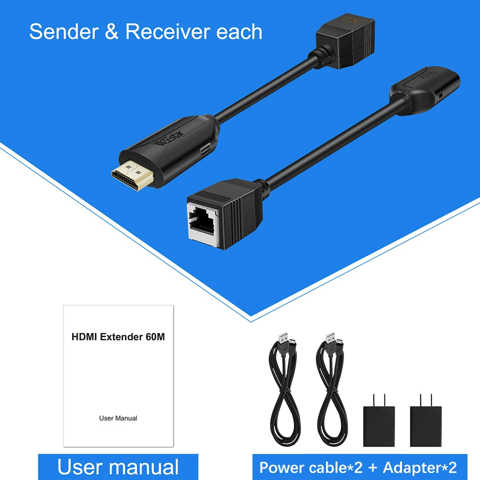 HDMI Extender adaptateur RJ45 4K 60Hz 60M Extender HDMI With Audio&Loop HDMI  to RJ45 Network Extension cable Extender For PS4 TV - AliExpress