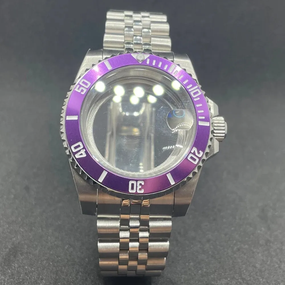 Elegant 40MM Stainless Steel Watch Case with Solid Bracelet and Glide Lock Clasp